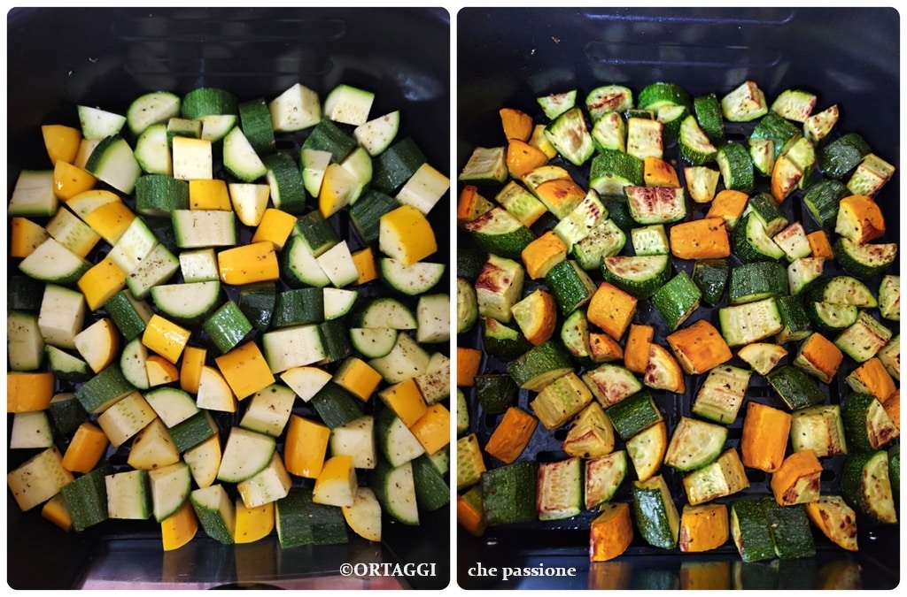 green and yellow zucchini cooked in air fryer