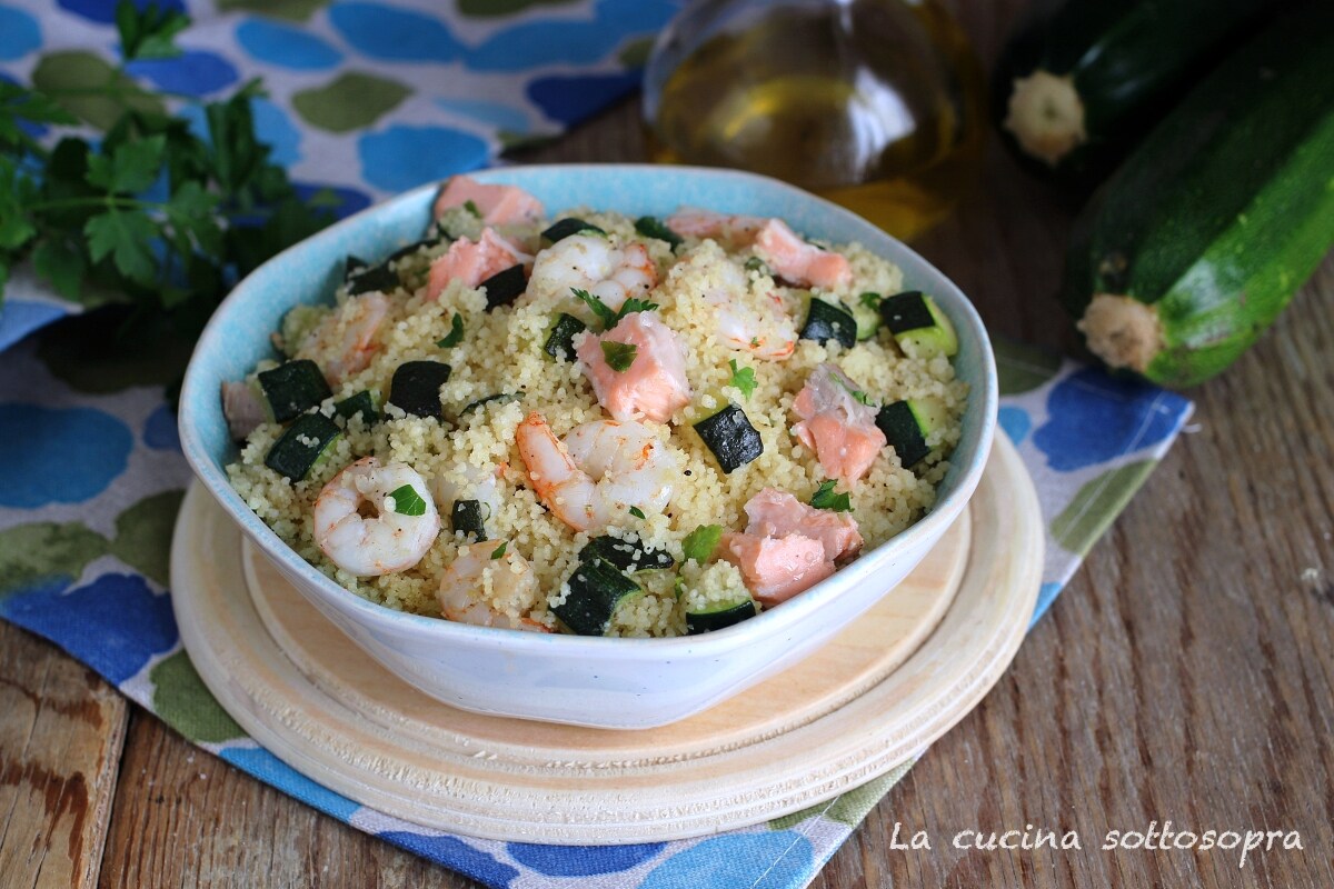 Cous cous with zucchini and shrimp