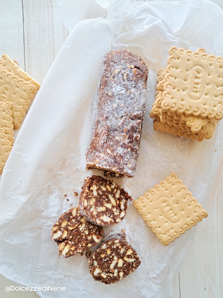 Chocolate salami with hazelnuts