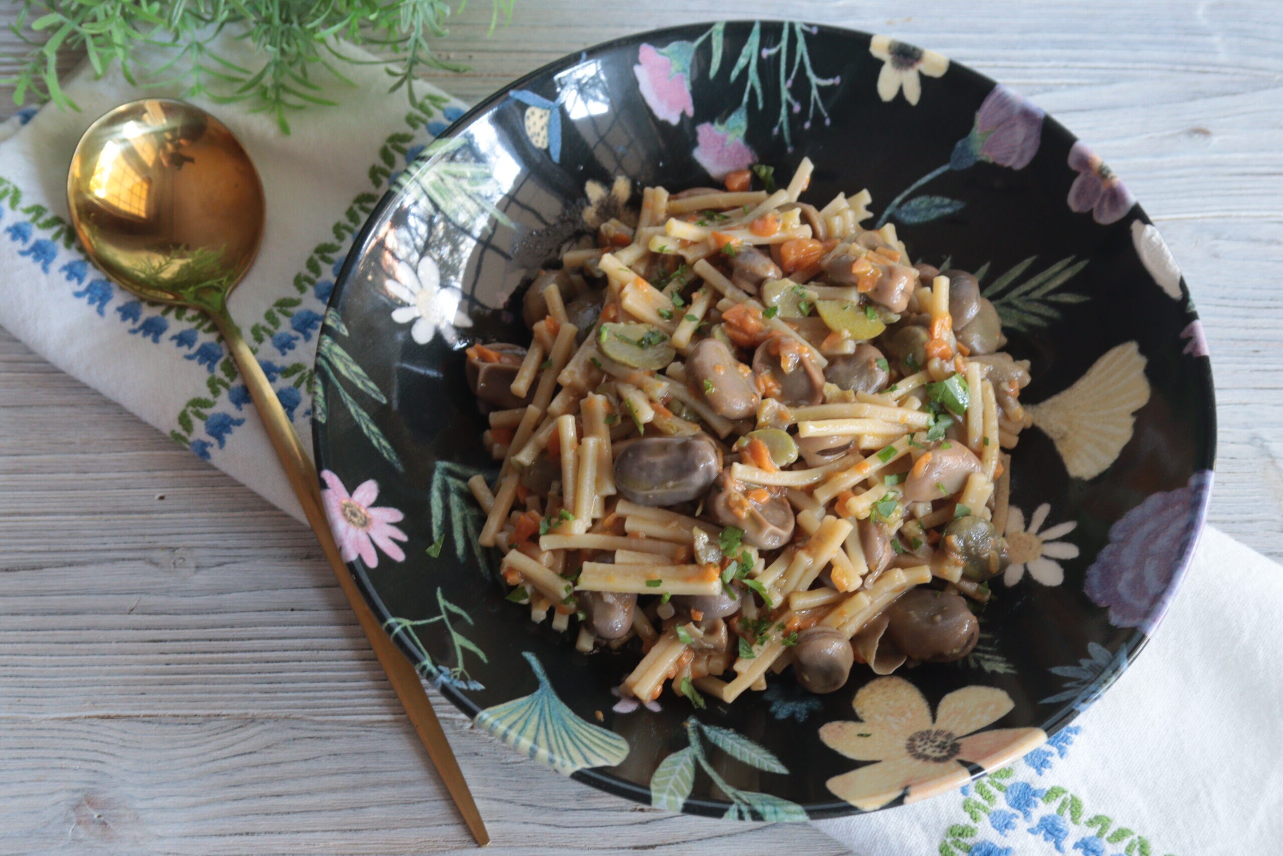 Fresh Fava Beans and Broken Spaghetti
