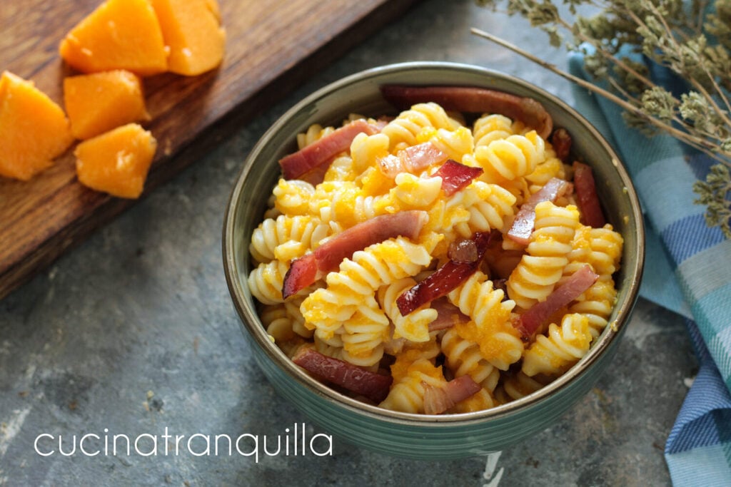 Pasta with Blended Pumpkin, Crescenza, and Speck