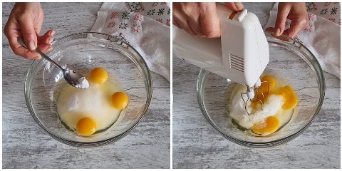beat the eggs with sugar and salt