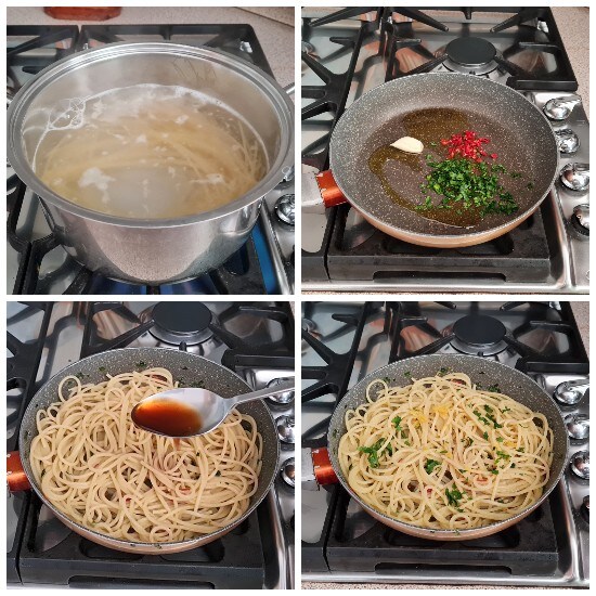 Pasta with anchovy sauce and lemon, preparation
