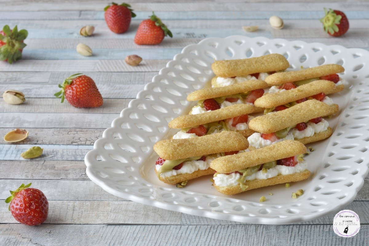 Pavesini with Cream, Strawberries, and Pistachio Cream