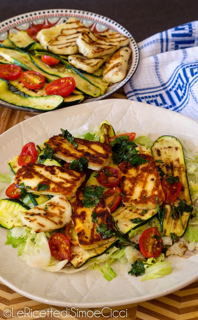 Salad with Cheese and Grilled Vegetables, Recipe with Halloumi