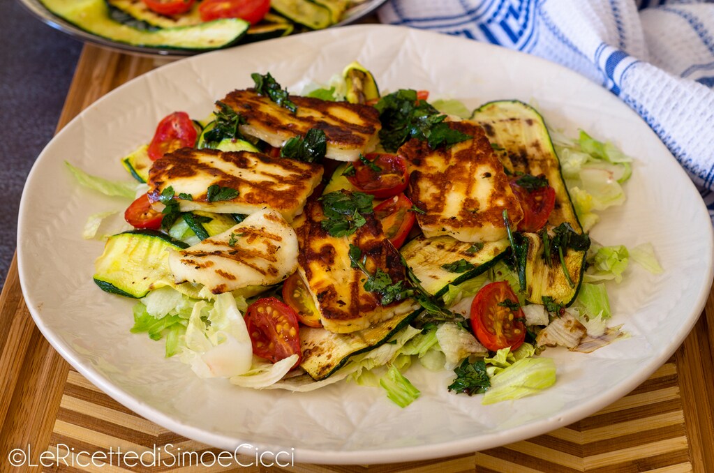Salad with Cheese and Grilled Vegetables, Recipe with Halloumi