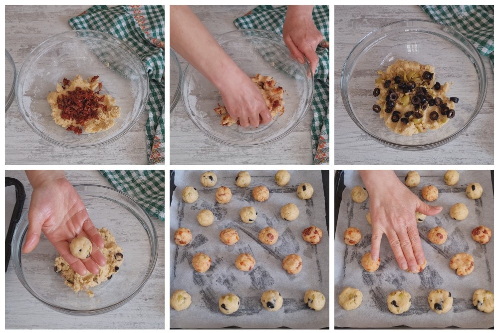 Savory biscuits with olives, preparation