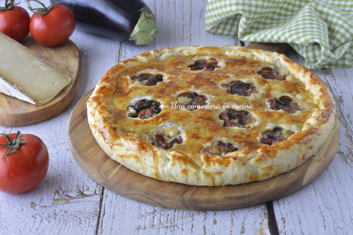 Savory Pie with Eggplant, Bacon, Tomatoes, and Fontina