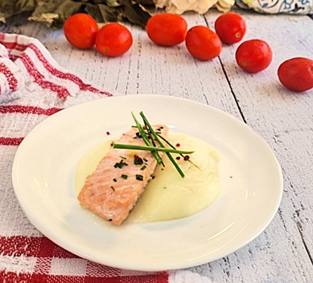 Salmon en Papillote on Celery Root Cream