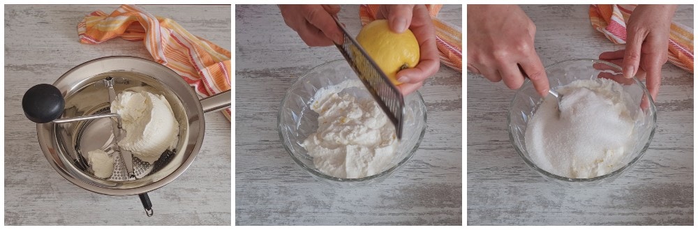 Preparation of ricotta for Sicilian cassatelle