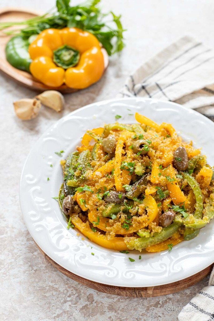 peppers with breadcrumbs in a pan