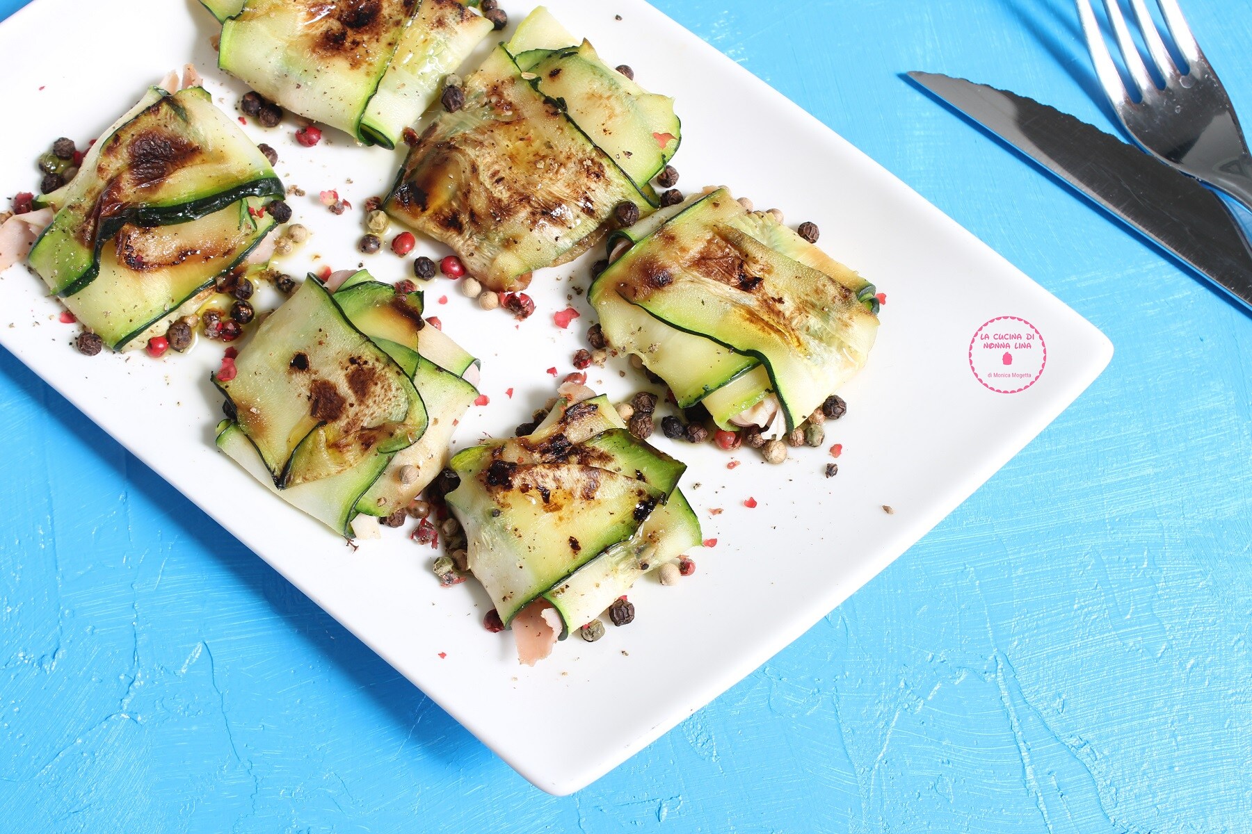 Zucchini Bundles Stuffed with Cooked Ham