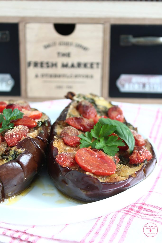 Crosshatched Eggplants with Cherry Tomatoes