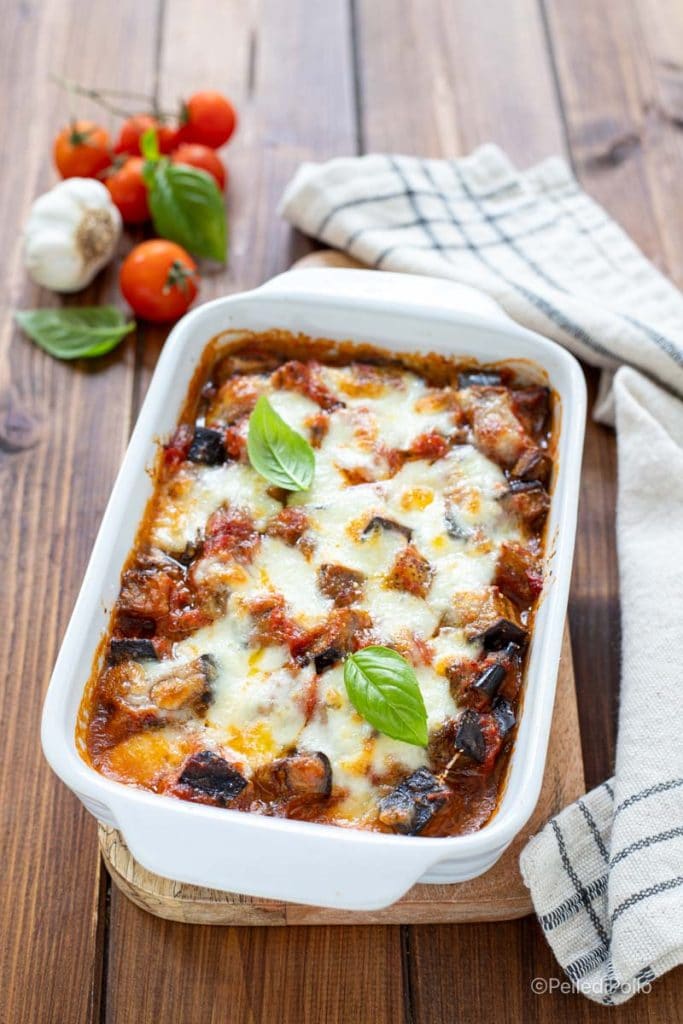 cubed eggplant parmigiana.