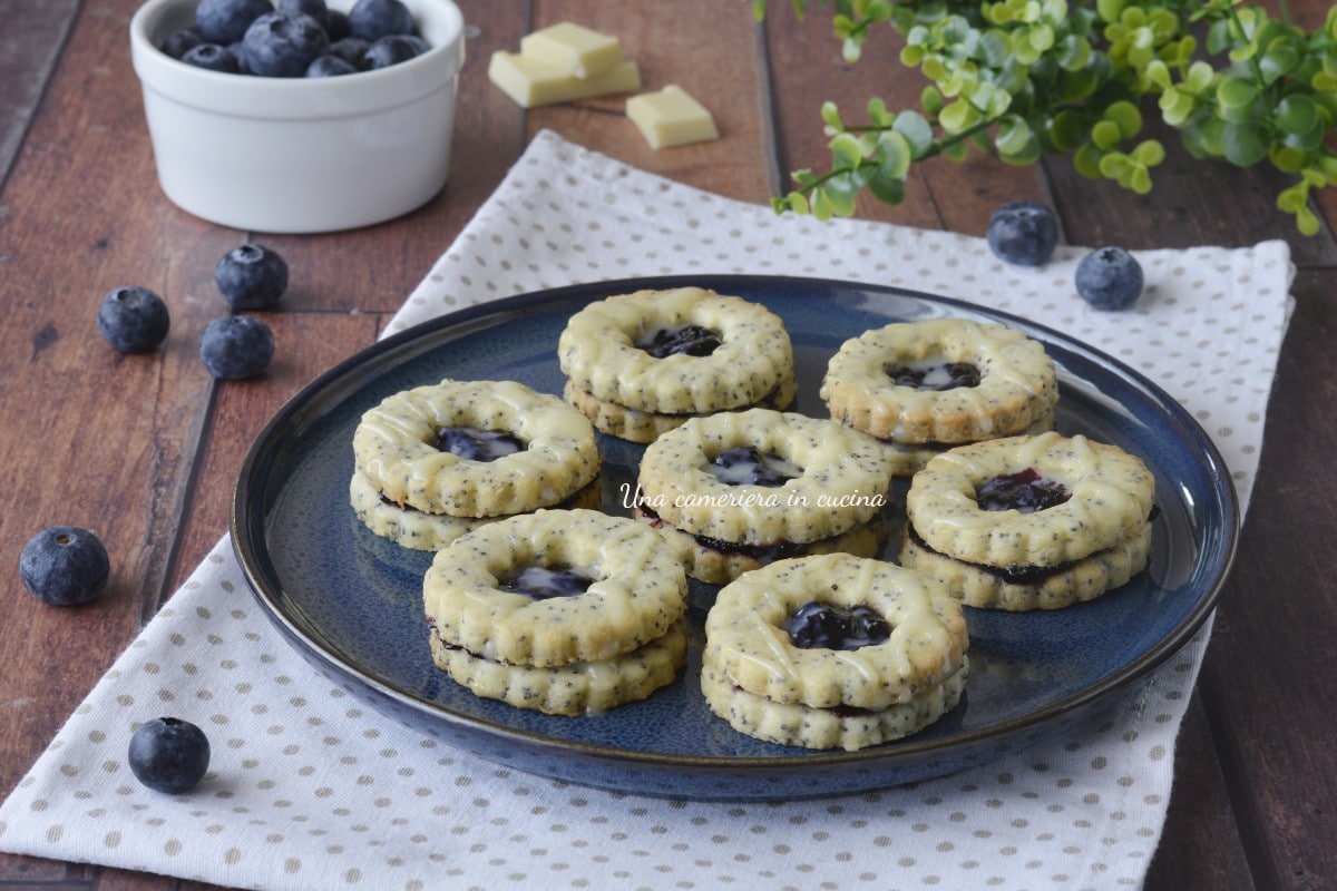Poppy Seed Cookies with Blueberry Jam and White Chocolate