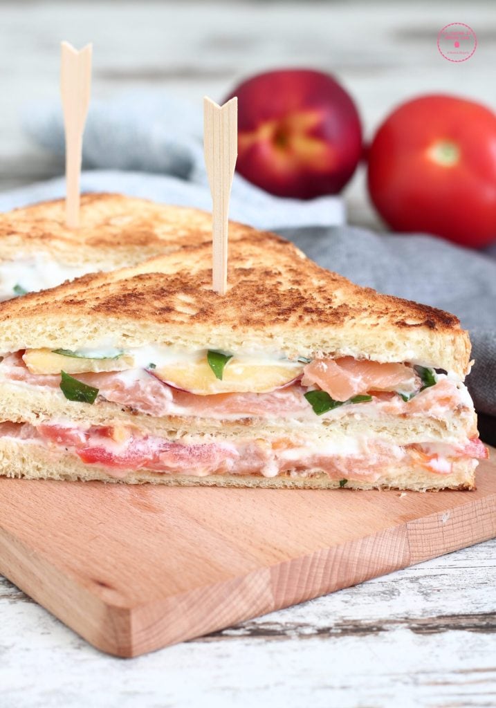 Salmon and Peach Club Sandwich