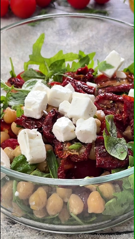 summer salad with arugula chickpeas and feta