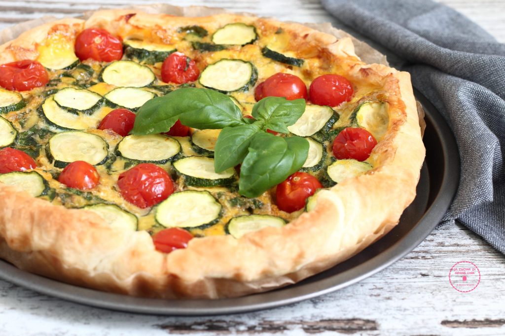 Summer savory pie with zucchini and cherry tomatoes