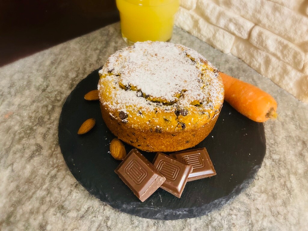 Cake with Carrots, Almonds, and Chocolate