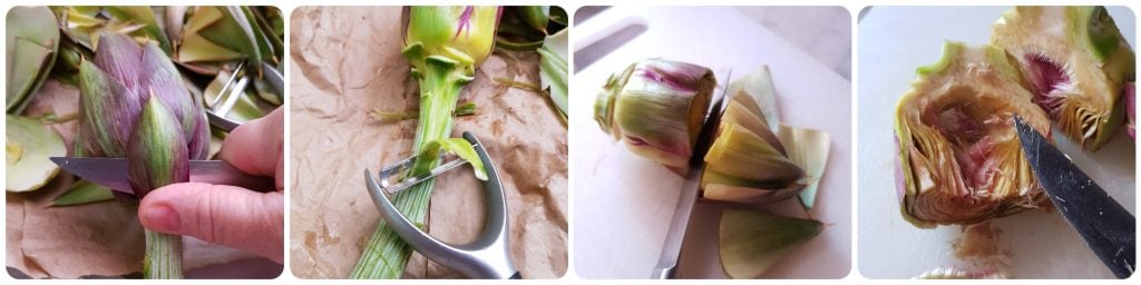 cleaning the artichokes