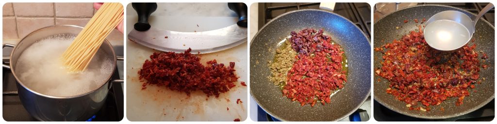 spaghetti with olives, sun-dried tomatoes, and capers