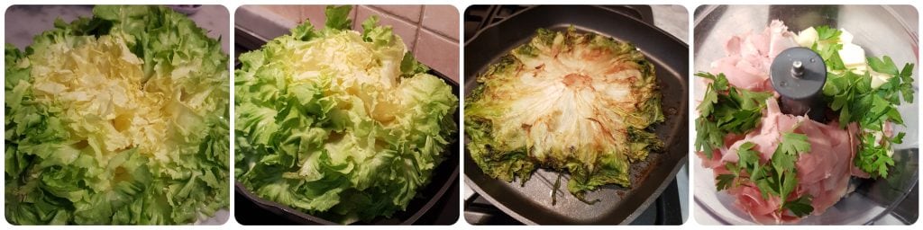 stuffed escarole cooked in a pan