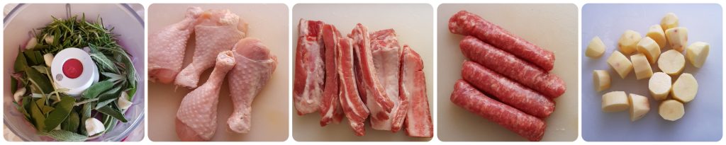 pork ribs with chicken and potatoes