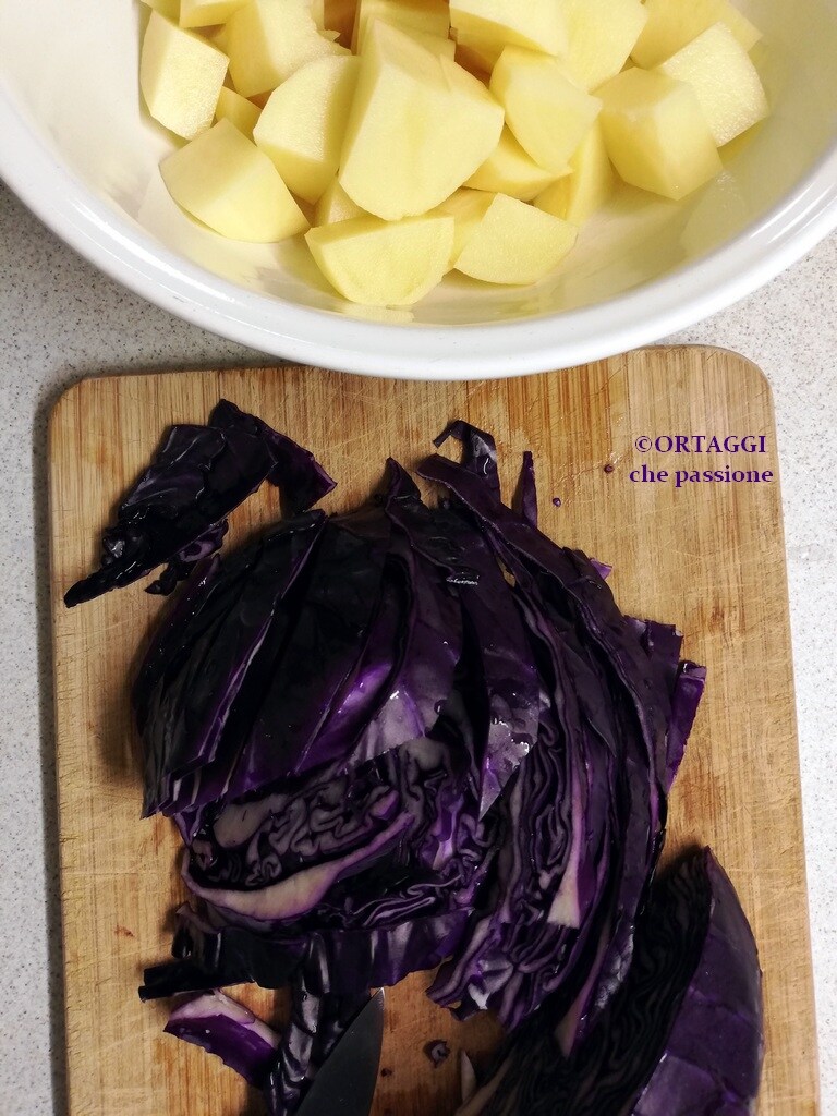 red cabbage and potatoes cut