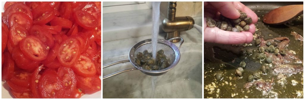 tomato pasta with tuna, olives, and capers