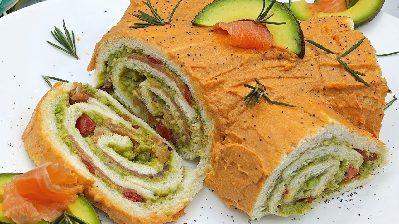Christmas Log with Avocado and Salmon