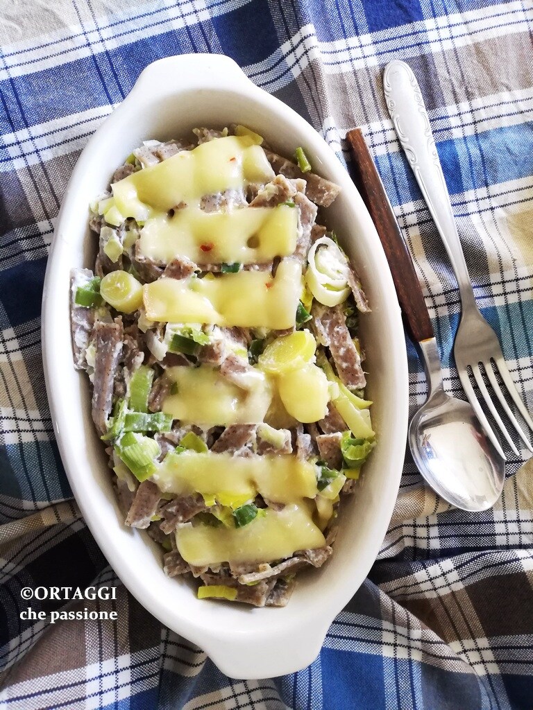 pizzoccheri with leeks and ricotta