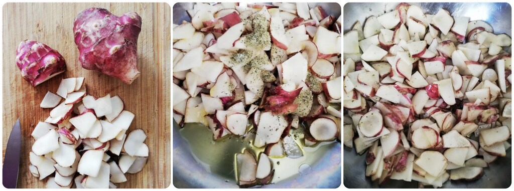 slicing Jerusalem artichokes and sautéed in pan - ORTAGGI che passione