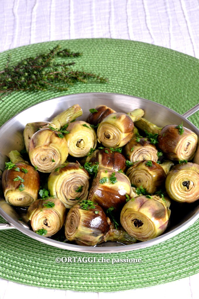 whole pan-sautéed baby artichokes