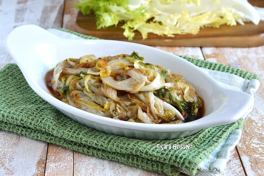 Braised Endive in Pan, Curly Endive or Lettuce