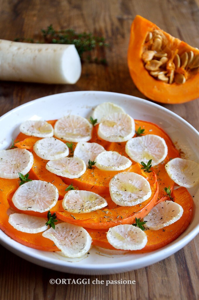 baked daikon with pumpkin or carrots