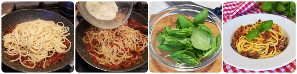 spaghetti with olives, sun-dried tomatoes, and capers