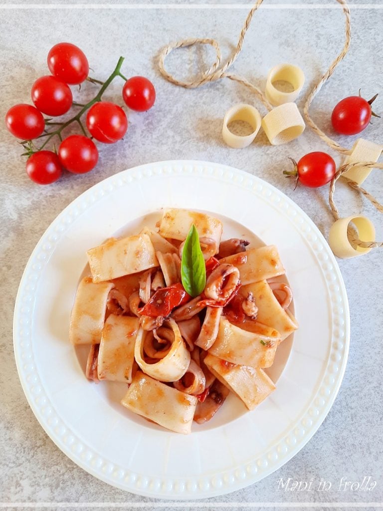 Calamarata Pasta with Squid and Cherry Tomatoes