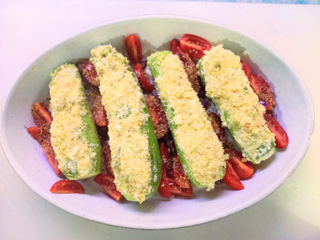 Zucchini Stuffed with Ricotta and Cherry Tomatoes