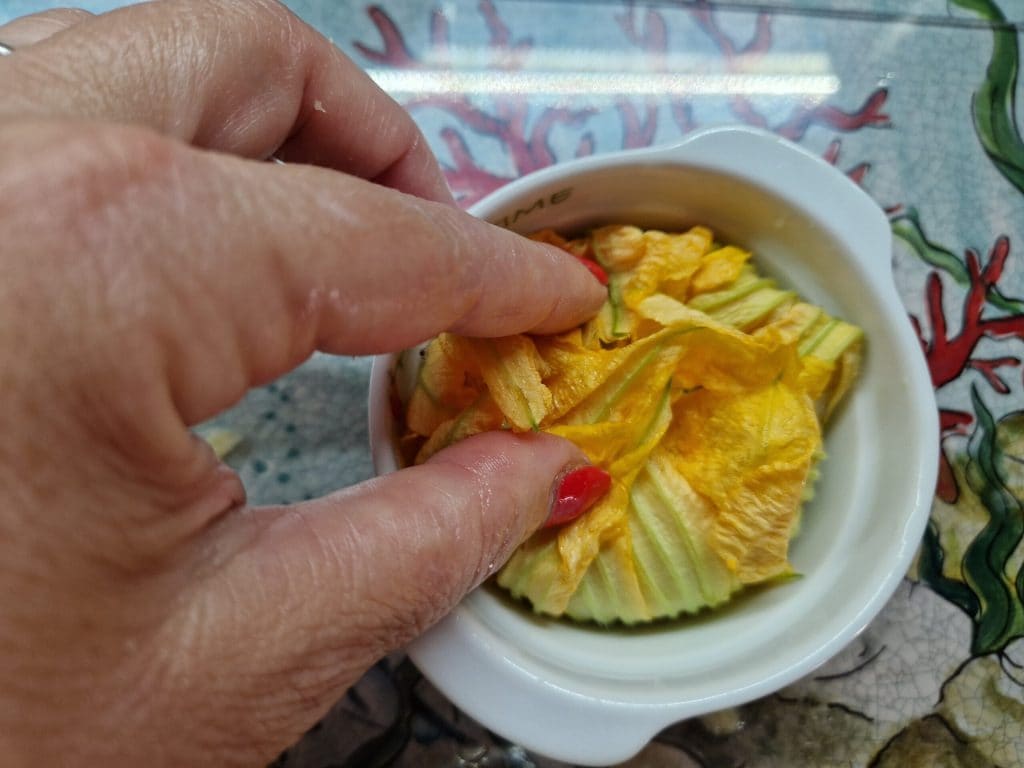 Stuffed Zucchini Flower Bundles