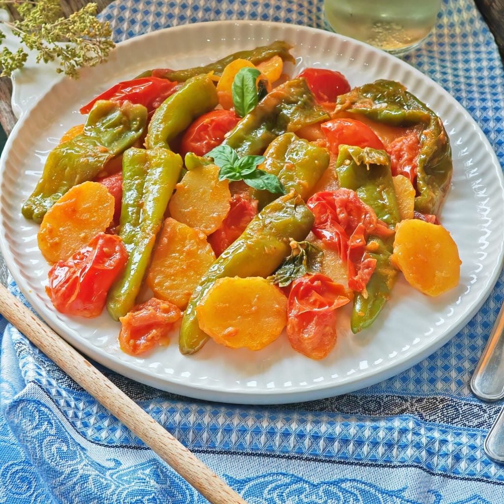 Shishito Peppers and Potatoes with Tomatoes