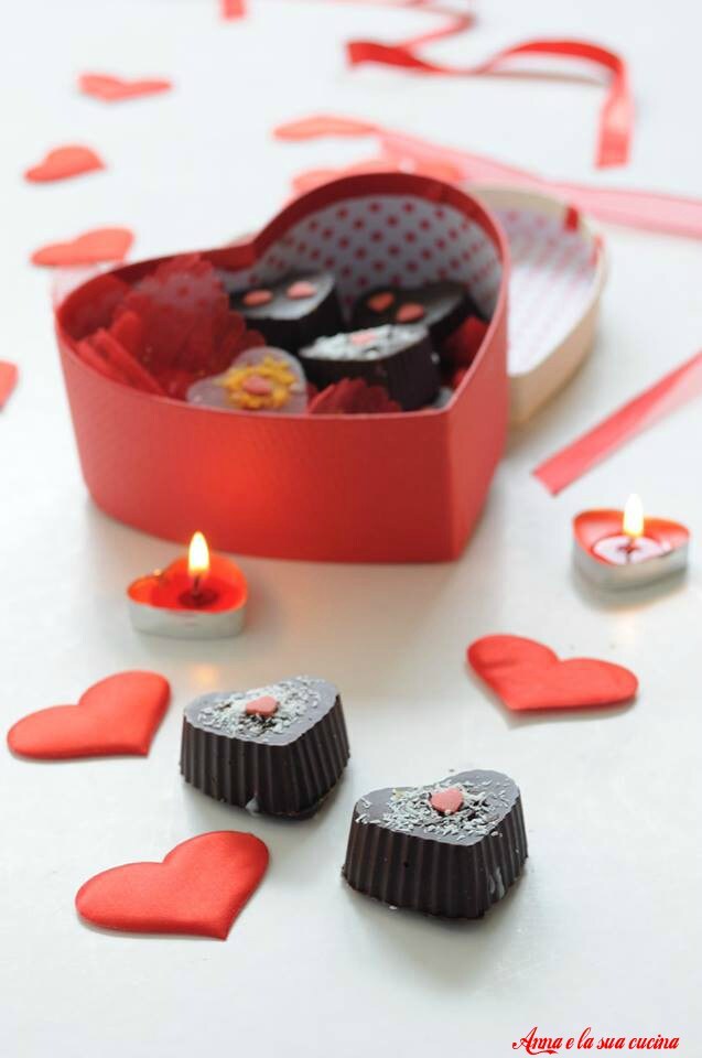Heart-shaped filled chocolates