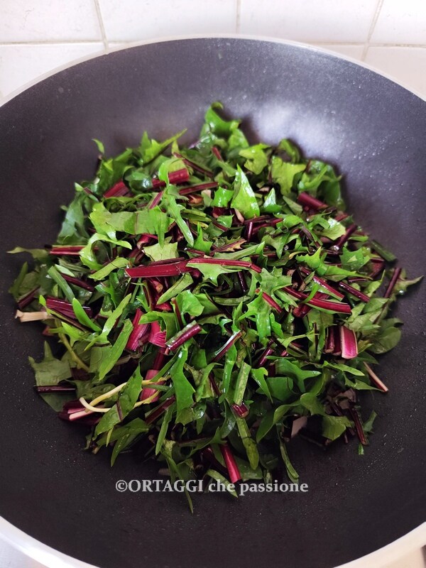 add green leaves of red stem chicory