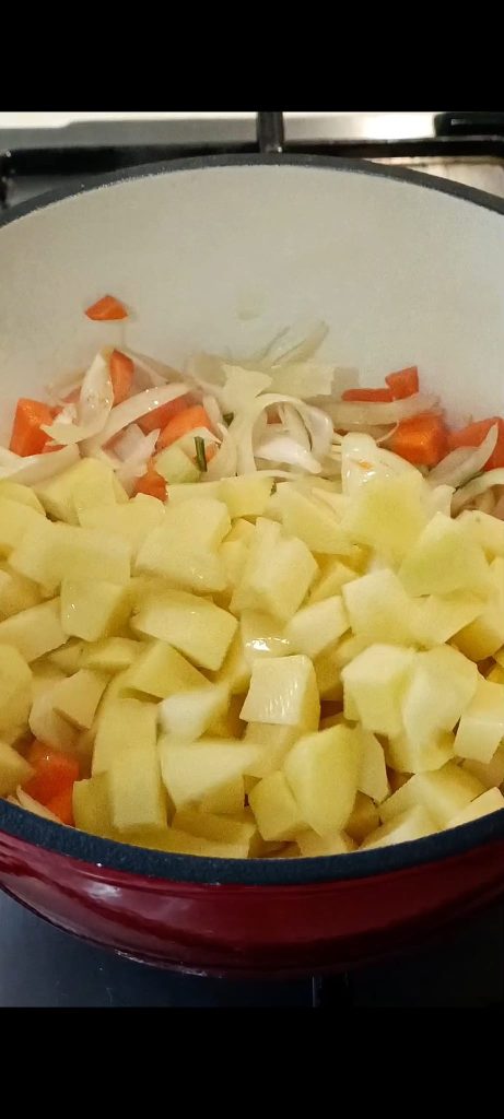 Adding the potatoes
