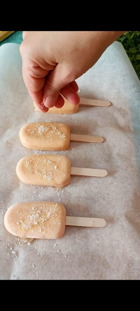 Decorate with agave syrup and coconut