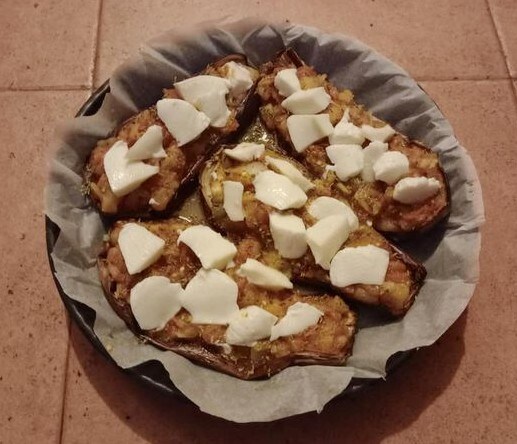 striped eggplants stuffed alla pizzaiola