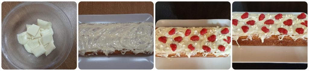 raspberry pound cake covered with white chocolate