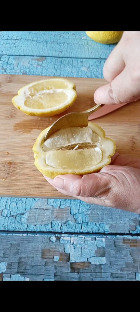 Scoop out the lemon pulp