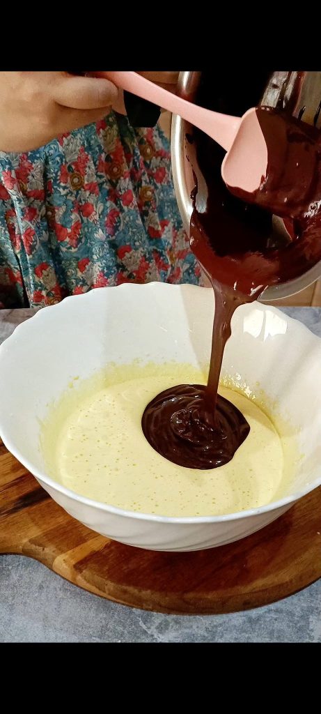 Adding the melted chocolate