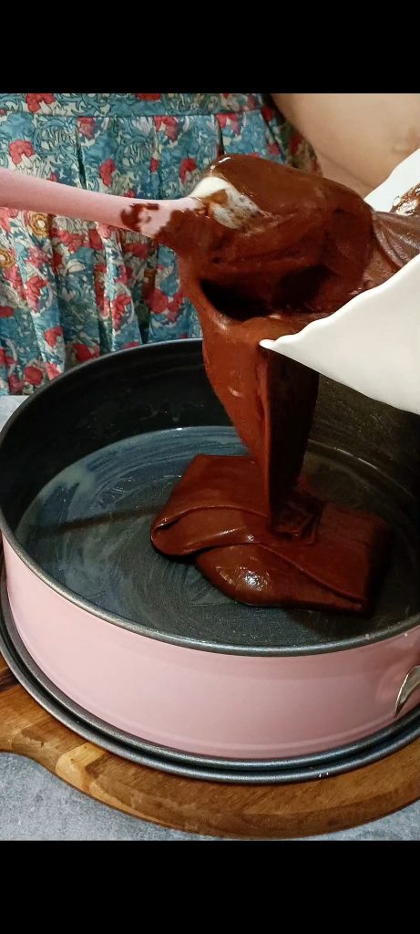 Pouring the batter into the springform pan