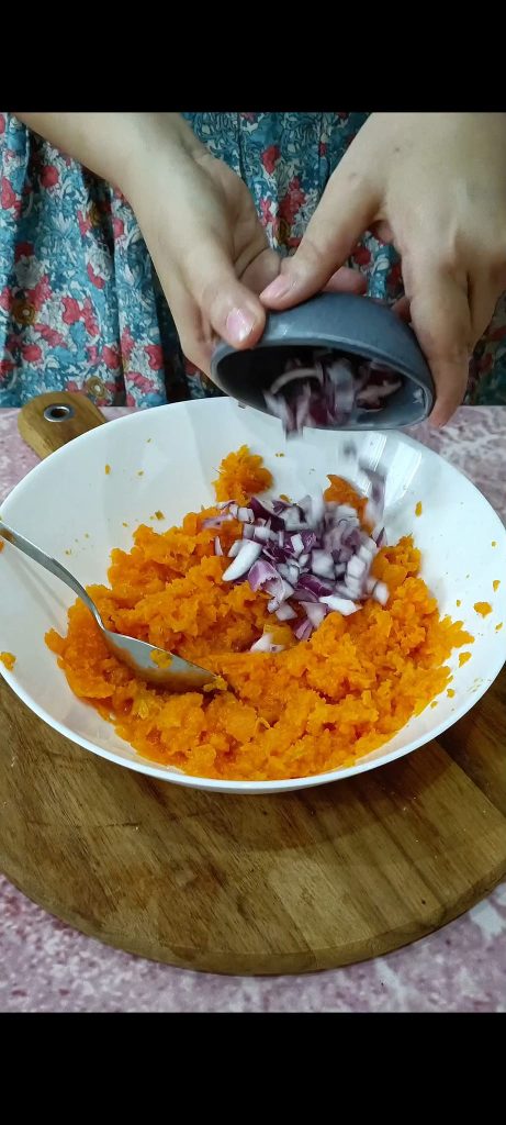 Adding chopped onion